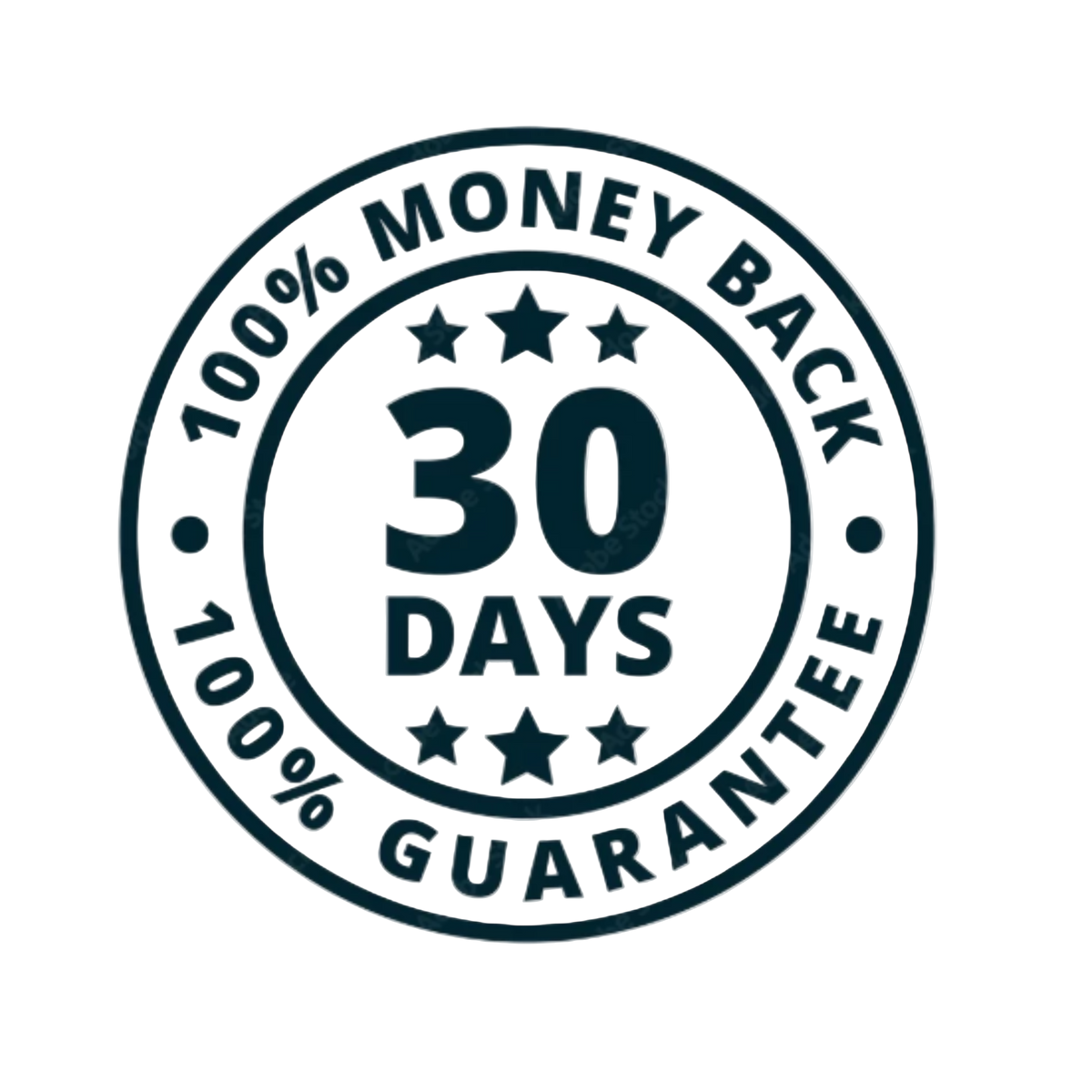 30-day money-back guarantee logo with stars on a white background
