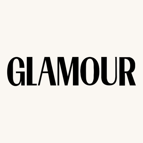Black 'GLAMOUR' logo on a white background